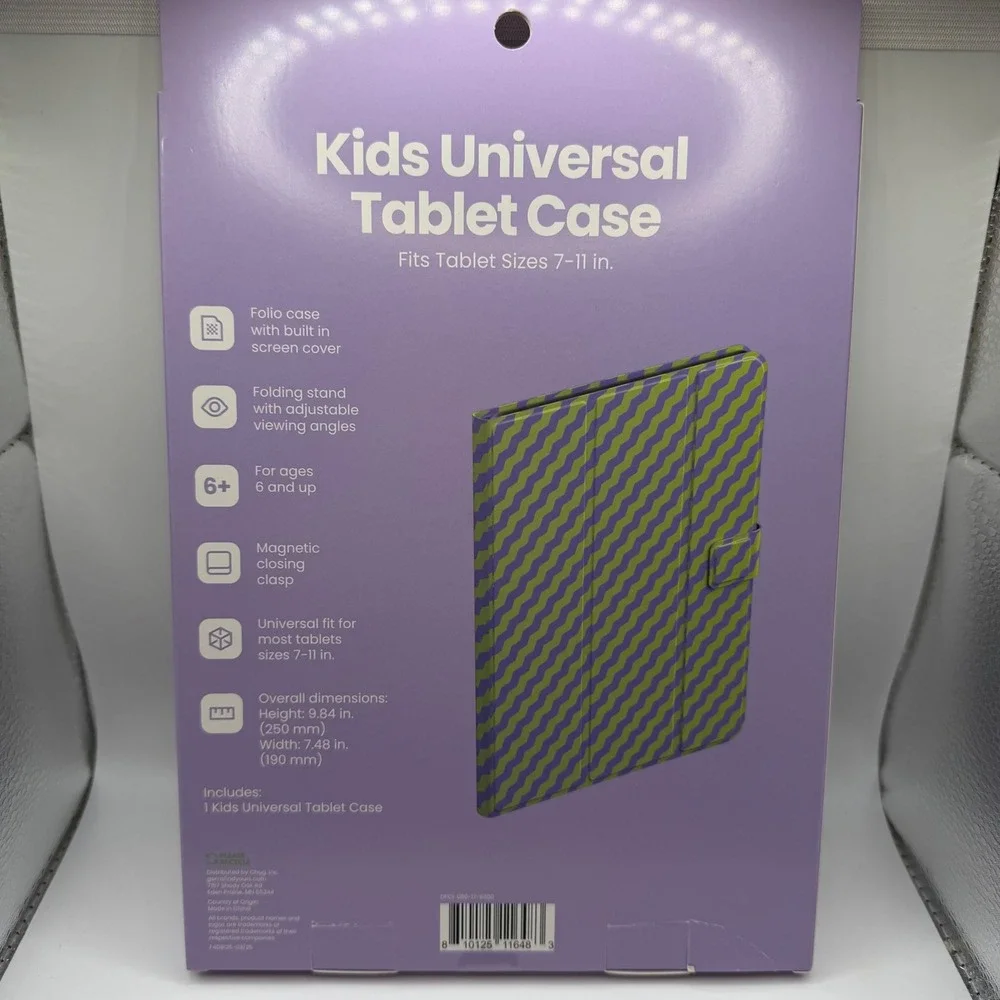 GEMS Kids Universal Tablet Case Purple Green Wavy Stripe Folio 7-11 inch